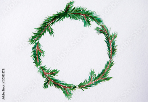 New year and Christmas wreath - fir tree on white isolated backg