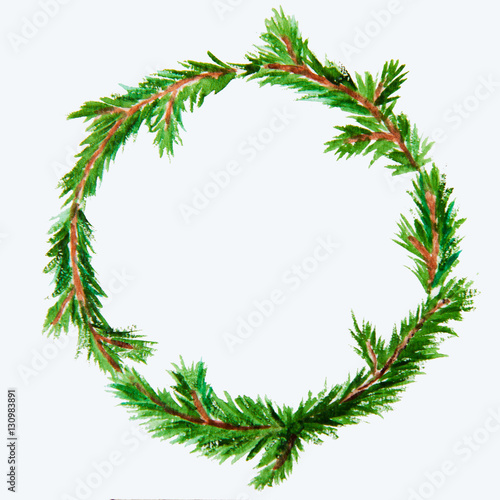 New year and Christmas wreath - fir tree on white isolated backg