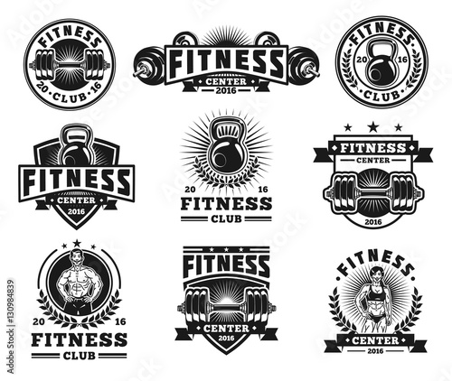 Fototapeta Set bodybuilding badges, stickers isolated on white.