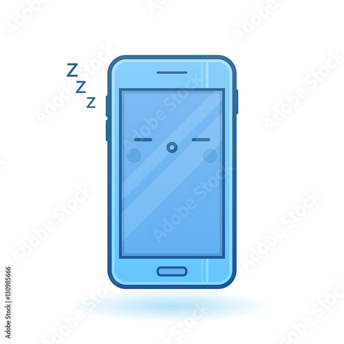Sleeping smartphone vector icon. Kawaii cheerful mobile. Blue cartoon phone with funny face. Online apps. Modern digital colorful illustration for web.