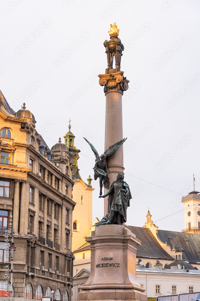 Obraz premium Monument to Adam Mickiewicz. Lviv, Ukraine.