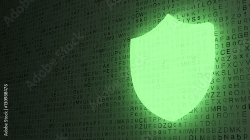 Green shield glowing on letter background