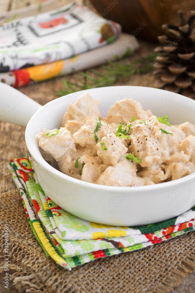 The meat in a creamy sauce The meat in a creamy sauce