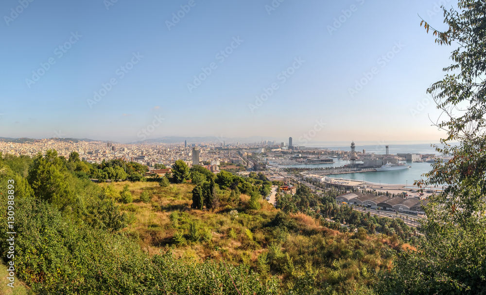 Panorama of the Barcelona in the summer morning light