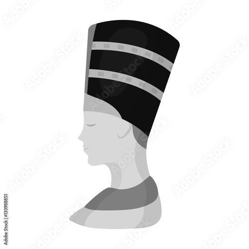Bust of Nefertiti icon in monochrome style isolated on white background. Ancient Egypt symbol stock vector illustration.