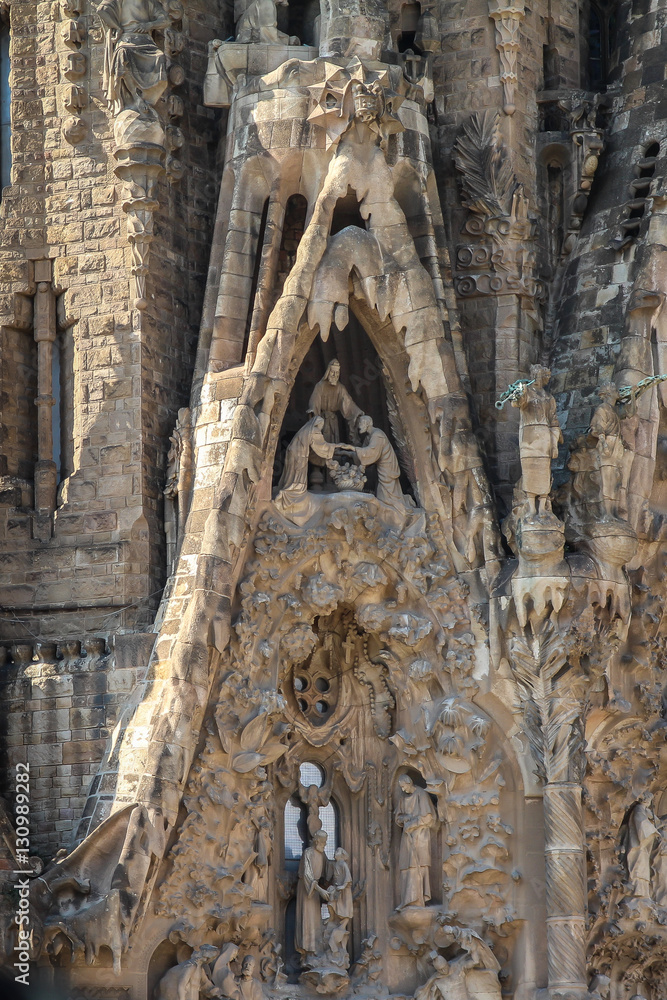 Detail of the Temple of the Sagrada Familia in Barcelona
