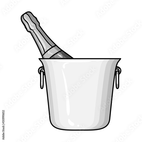 Bottle of champagne in an ice bucket icon in monochrome style isolated on white background. Restaurant symbol stock vector illustration.