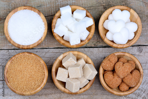 Variation types of sugar in a bamboo bowls