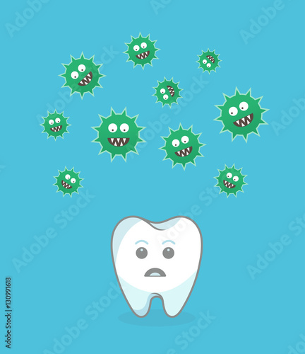 Green bacteria attacking white tooth - vector illustration
