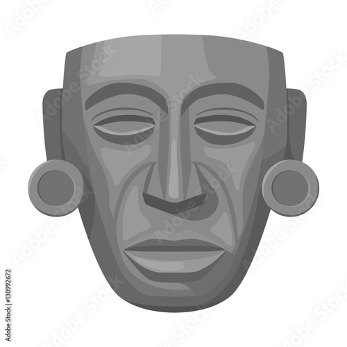 Mayan mask icon in monochrome style isolated on white background. Mexico country symbol stock vector illustration.