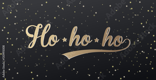 Merry Christmas greeting card with Ho ho ho! and golden stars at