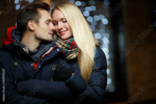 Beautiful spouses on street winter