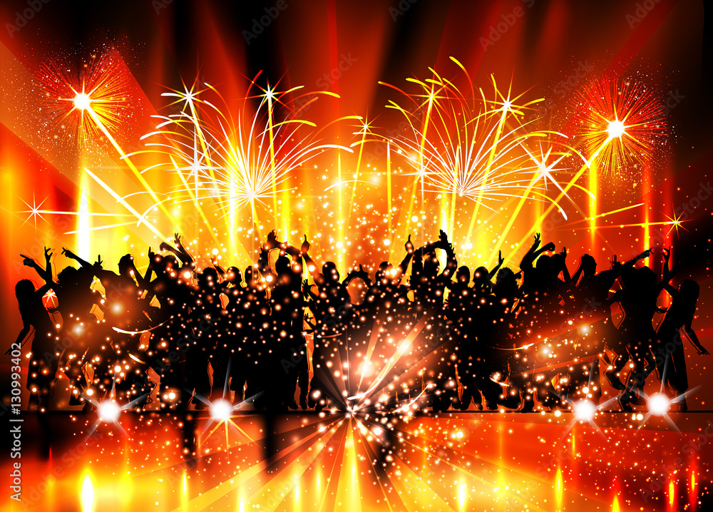 Obraz premium Party, Stage, Club, Nightlife, Fireworks, easy all editable