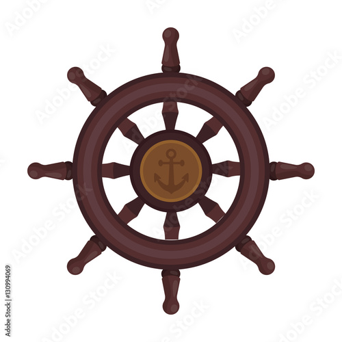 Wooden ship steering wheel icon in cartoon style isolated on white background. Pirates symbol stock vector illustration.