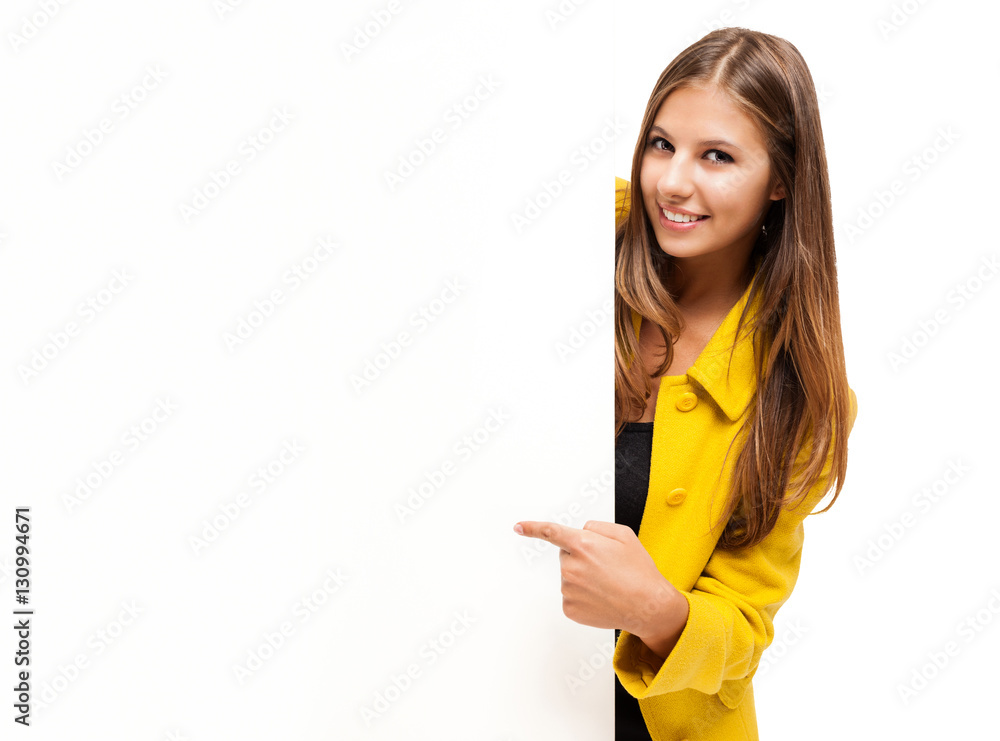 Woman showing a blank board Woman showing a blank board