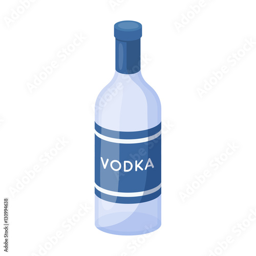 Glass bottle of vodka icon in cartoon style isolated on white background. Russian country symbol stock vector illustration.