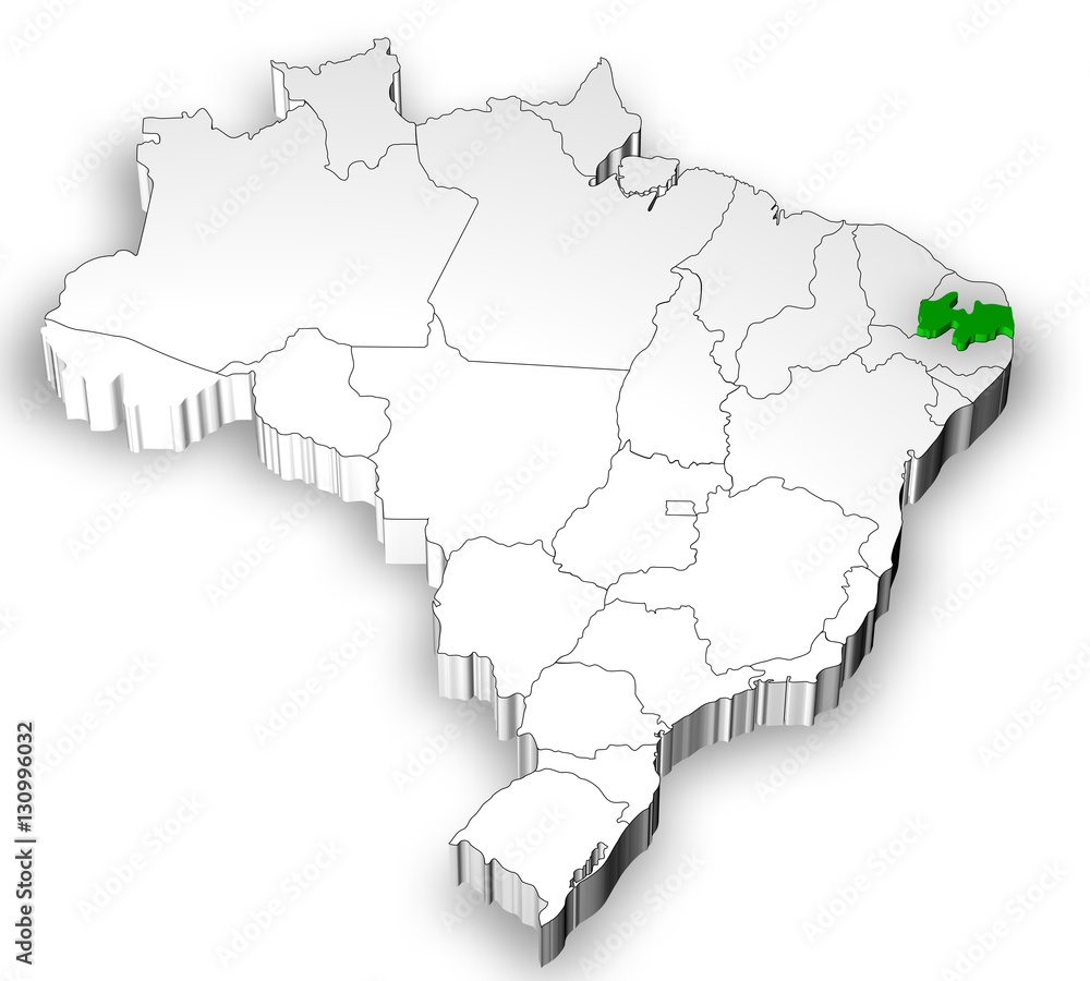 Fototapeta premium Brazilian map with Paraiba state highlighted