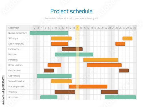 Project schedule chart, overview planning timeline vector diagram