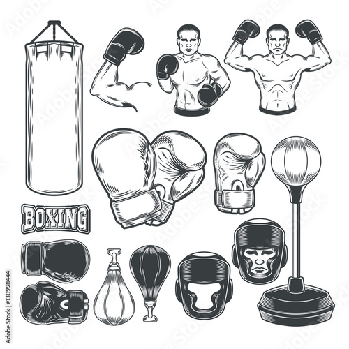 Set boxing icons isolated on white.