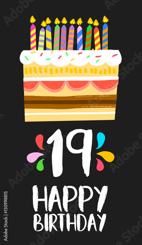 Happy Birthday cake card 19 nineteen year party