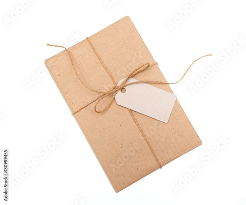 kraft paper gift box with a label on a white background