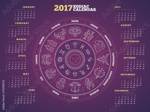 Zodiac circle 2017 year calendar poster