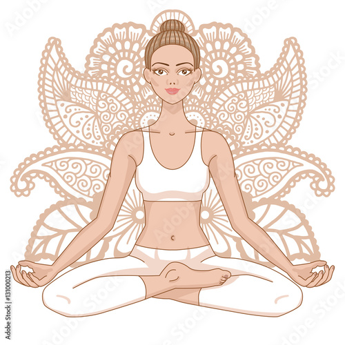 Women silhouette. Yoga lotus pose. Padmasana.