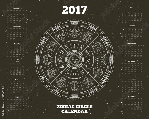 Zodiac circle 2017 year calendar poster
