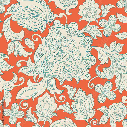 seamless pattern with indian style flowers. floral vector background