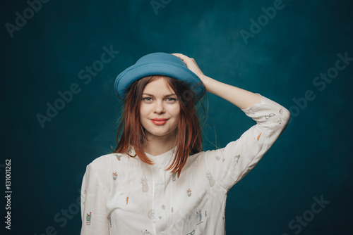 Woman with blue hat