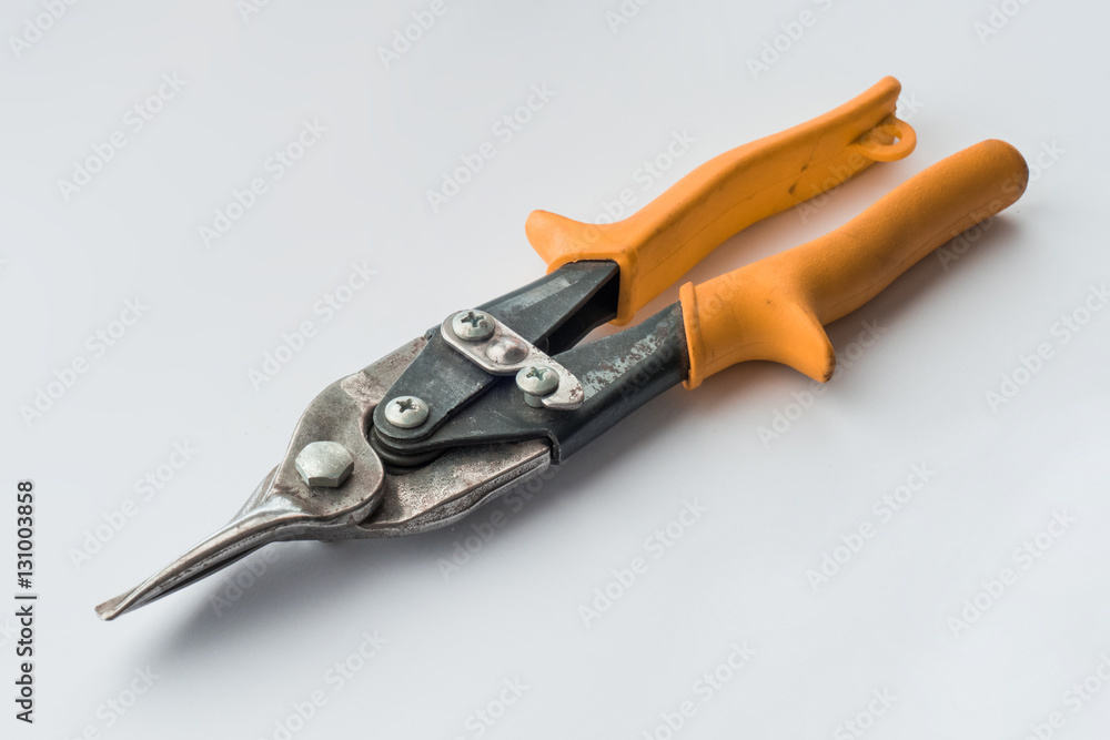 Scissors for cutting metal / Scissors for cutting metal on white background Scissors for cutting metal / Scissors for cutting metal on white background