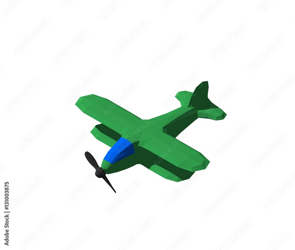 Polygonal retro plane. Isolated on white background. 3D renderin Polygonal retro plane. Isolated on white background. 3D renderin