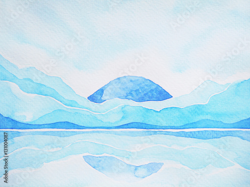 abstract mountain hill, sky and water space landscape, watercolor painting © Benjavisa Ruangvaree