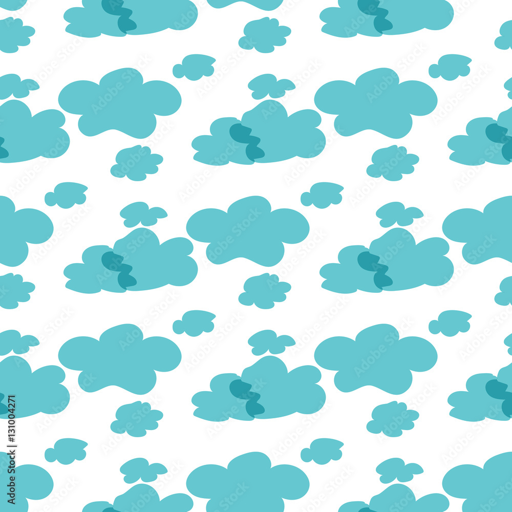 Vector seamless pattern. Blue clouds on white background