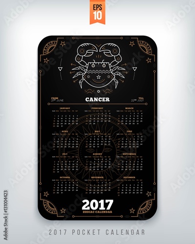 Cancer 2017 year zodiac calendar pocket size vertical layout Black color design style vector concept illustration photo