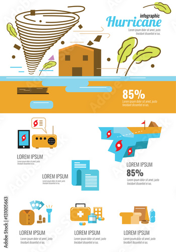 Wind infographic. Tornado and hurricane set with natural disaster. flat vector