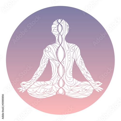 lotus pose yoga with mudra hand, zentangle line art vector hand drawn