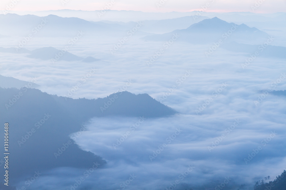 Fog with cloud mountain valley and sunrise landscape Fog with cloud mountain valley and sunrise landscape