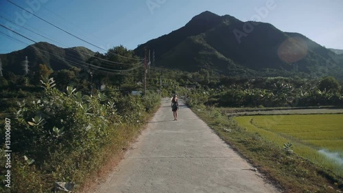 beautiful woman at rice fields, Vietnam. HD 1080p