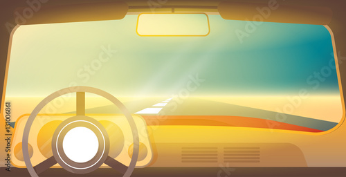 Car interior. View from inside of the car. Shiny vector illustration