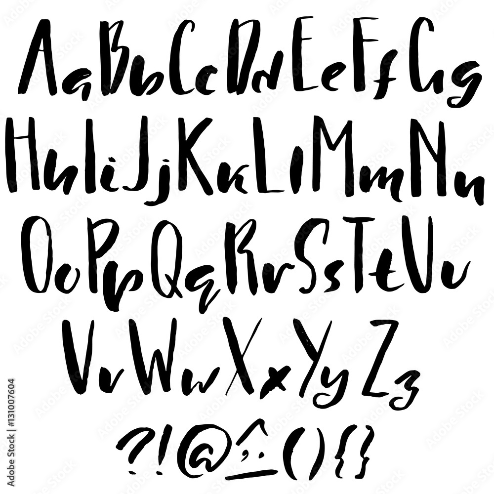 Hand drawn font made by dry brush strokes. Grunge style alphabet