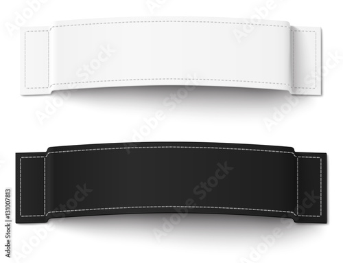 Wallpaper Mural Two, white and black, fabric labels with stitching isolated Torontodigital.ca