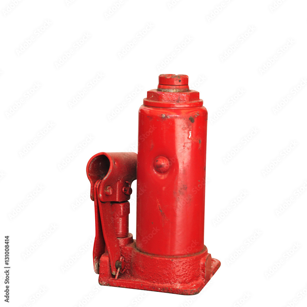 Red car hand jack isolated on white background. Stock Photo Adobe Stock