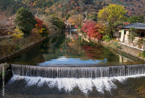 iew point of the river and forest in autumn season at arashiyama,Kyoto,Japan