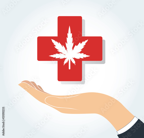 hand holding cannabis therapy medical and healthcare icon 