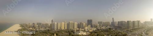 Abu Dhabi, UAE. Panoramic aerial view at sunset from Corniche Be
