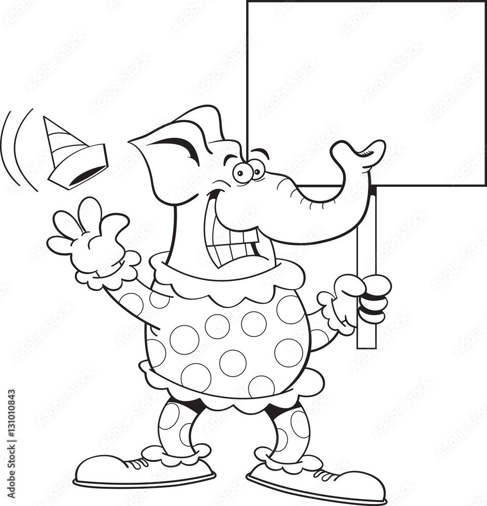 Φωτογραφία Black and white illustration of an elephant dressed as a clown and holding a sign