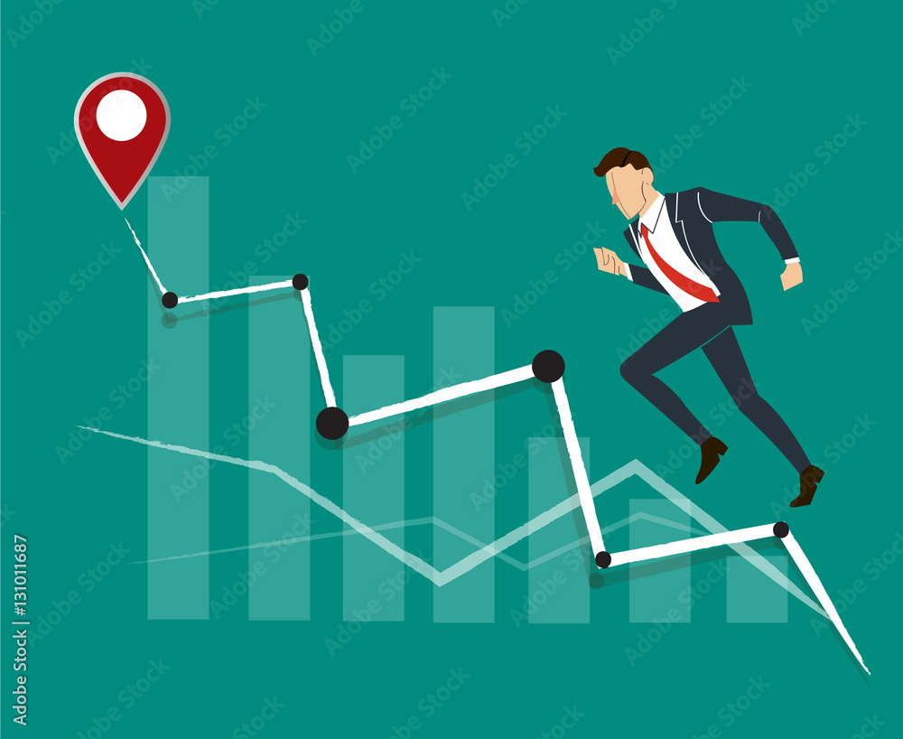 Businessman running with high graph vector Businessman running with high graph vector