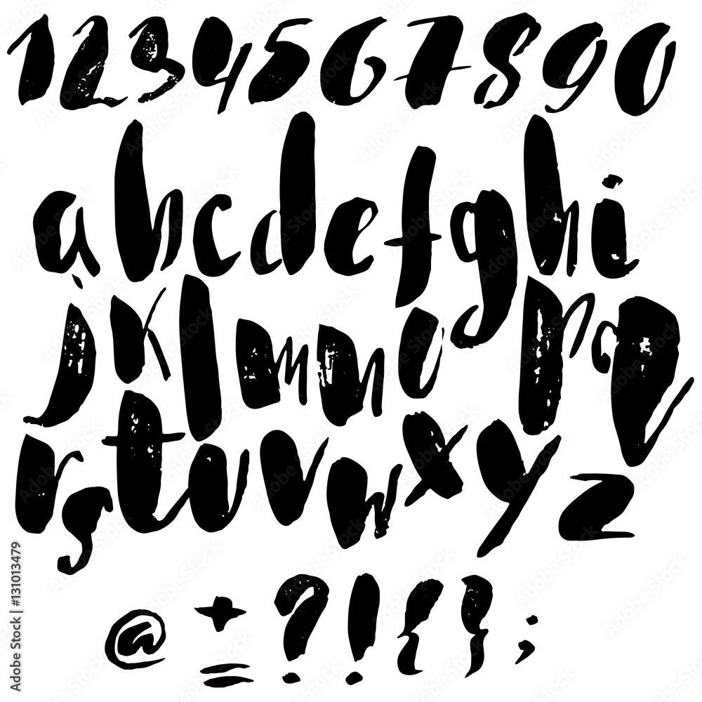 Hand drawn font made by dry brush strokes. Grunge style alphabet