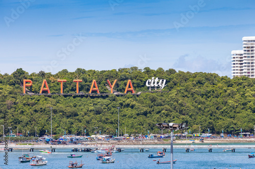 Letters Pattaya is located on a hill. A symbol of the city. photo